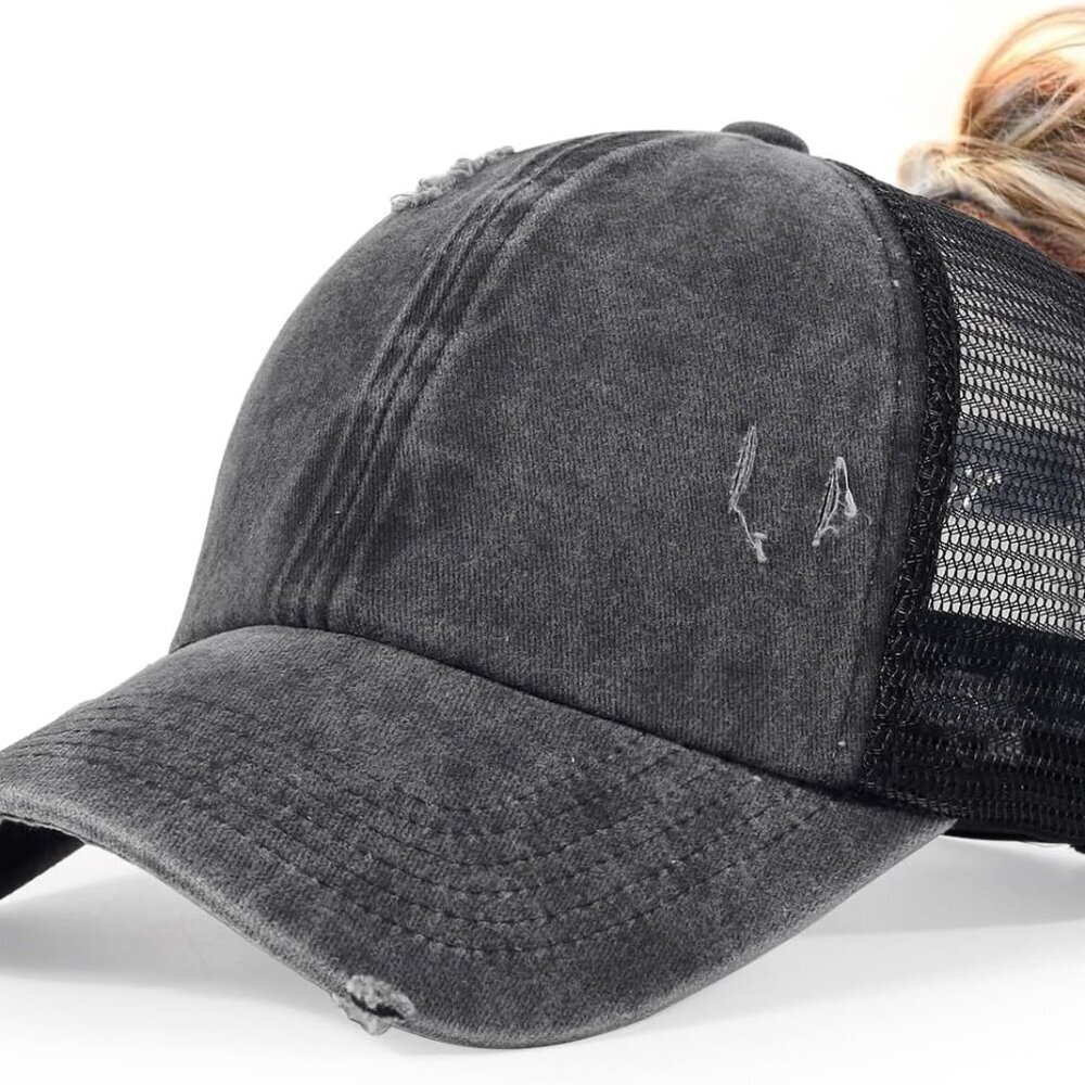 Ponytail Hats Womens Washed Distressed Baseball Cap High Ponycaps Cotton Dad Hat - Picture 1 of 6